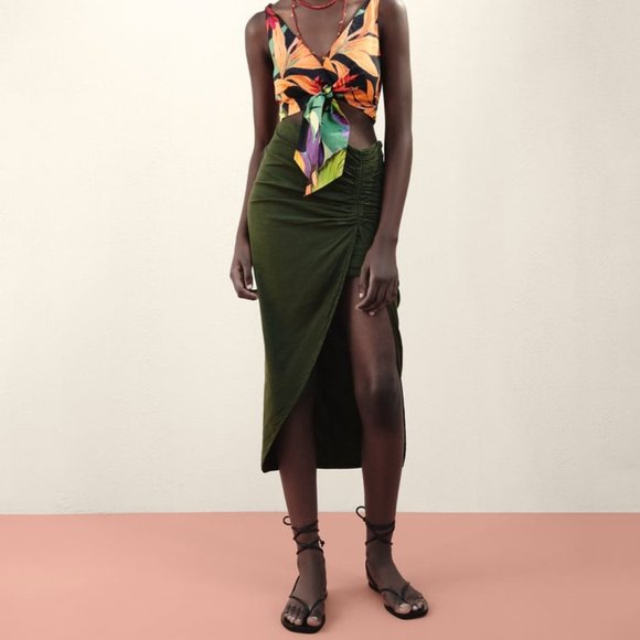 Zara Linen Skirt Olive - Picture 3 of 4